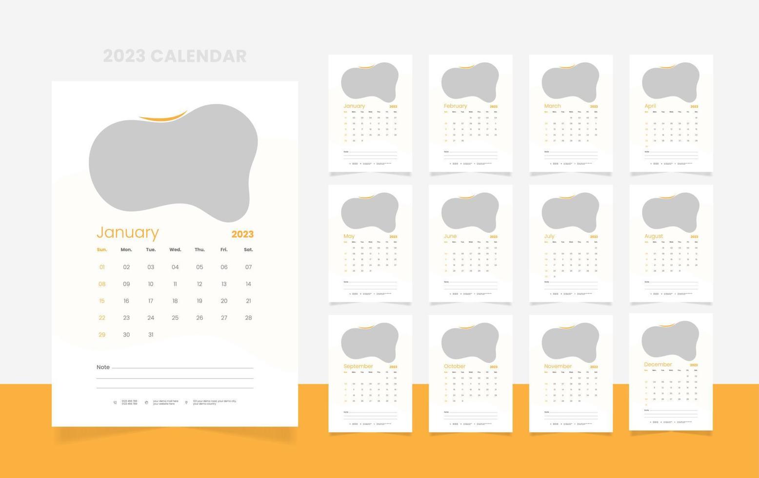 12 page 2023 calendar design template vector