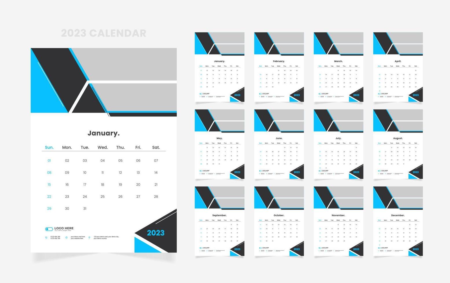 12 page 2023 calendar design template vector