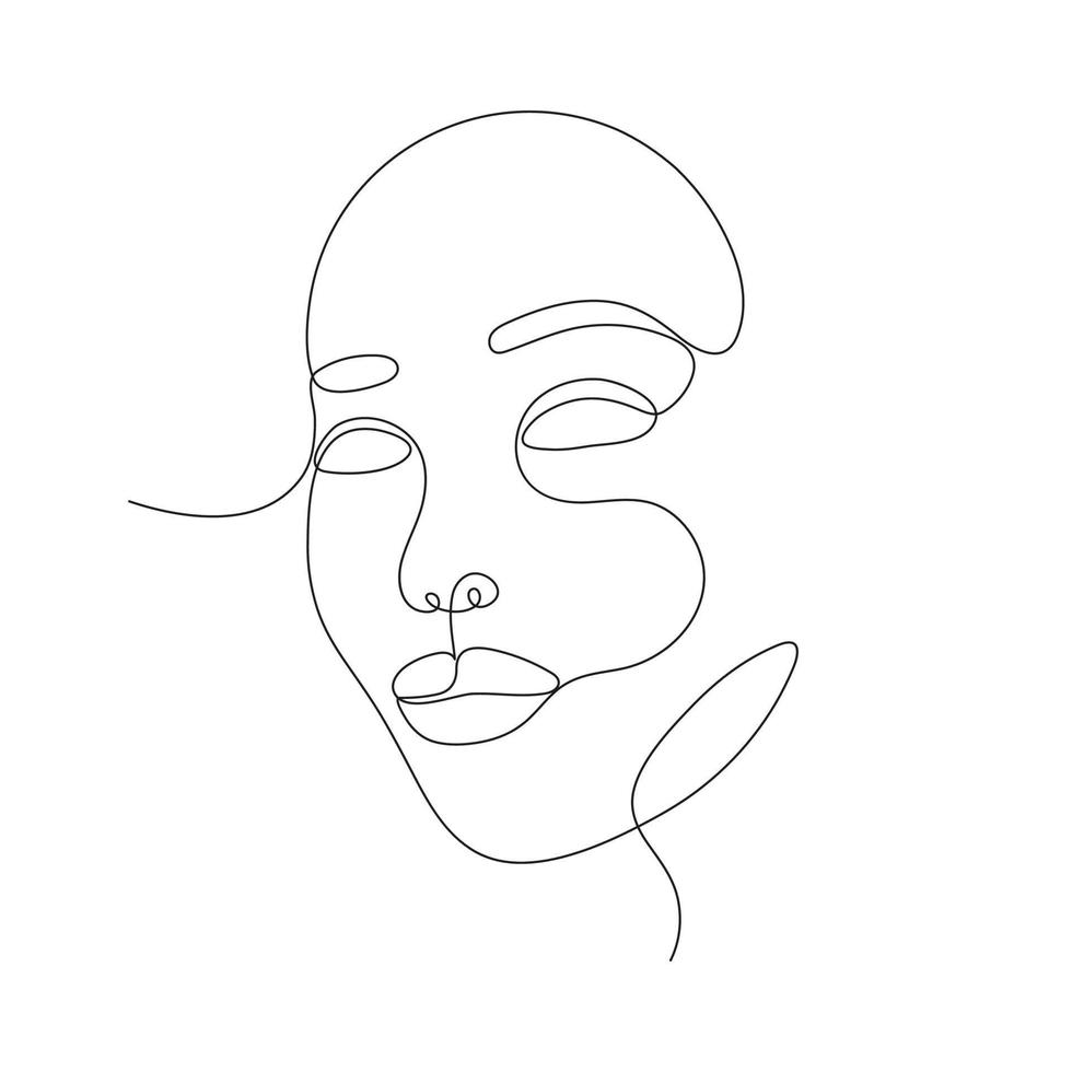 retrato de mujer joven dibujado a mano de una sola línea belleza femenina, cara de niña hermosa minimalista. diseño de vector gráfico dinámico continuo de una línea. ilustración en blanco y negro