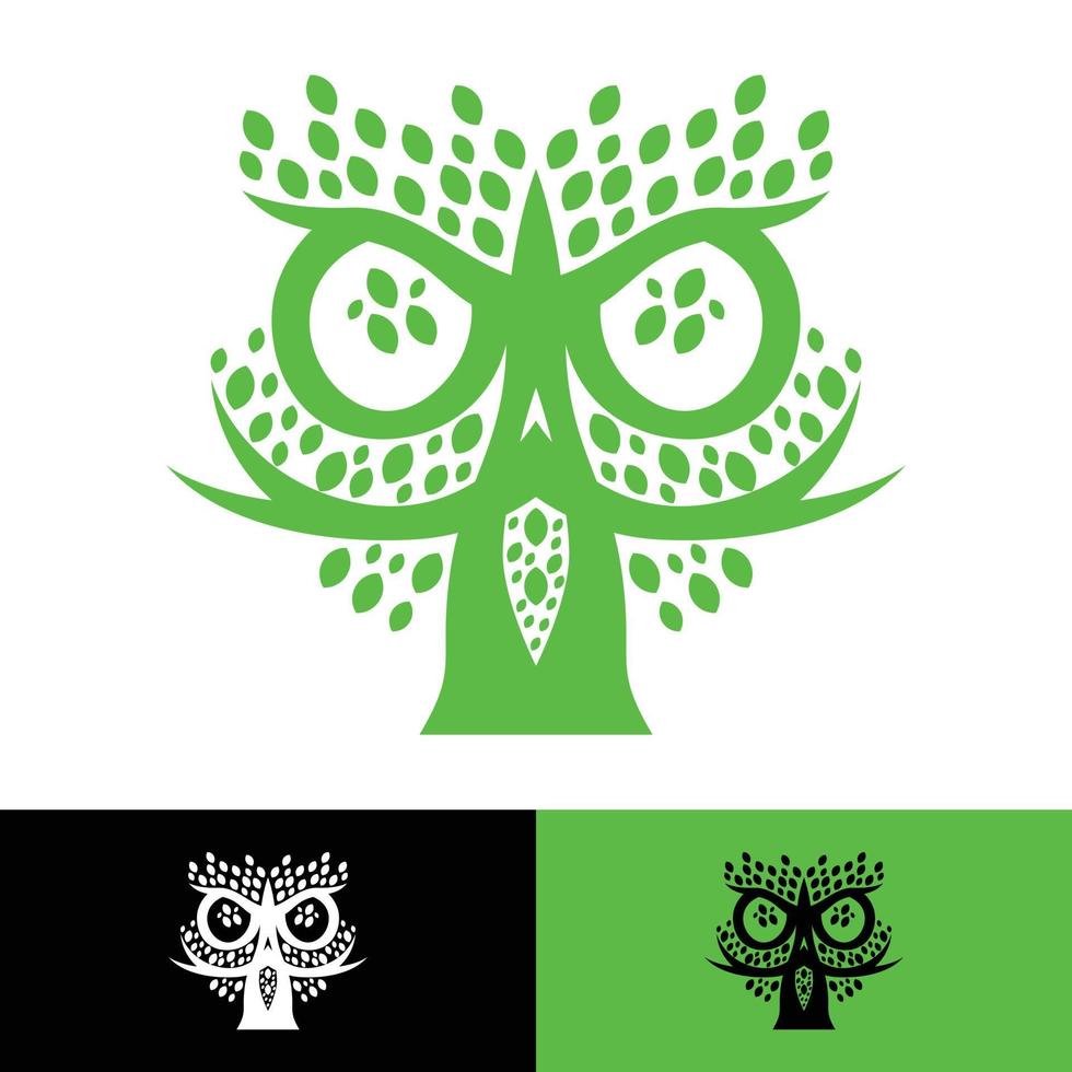 Vector logo illustration tree and owl gradient colorful style