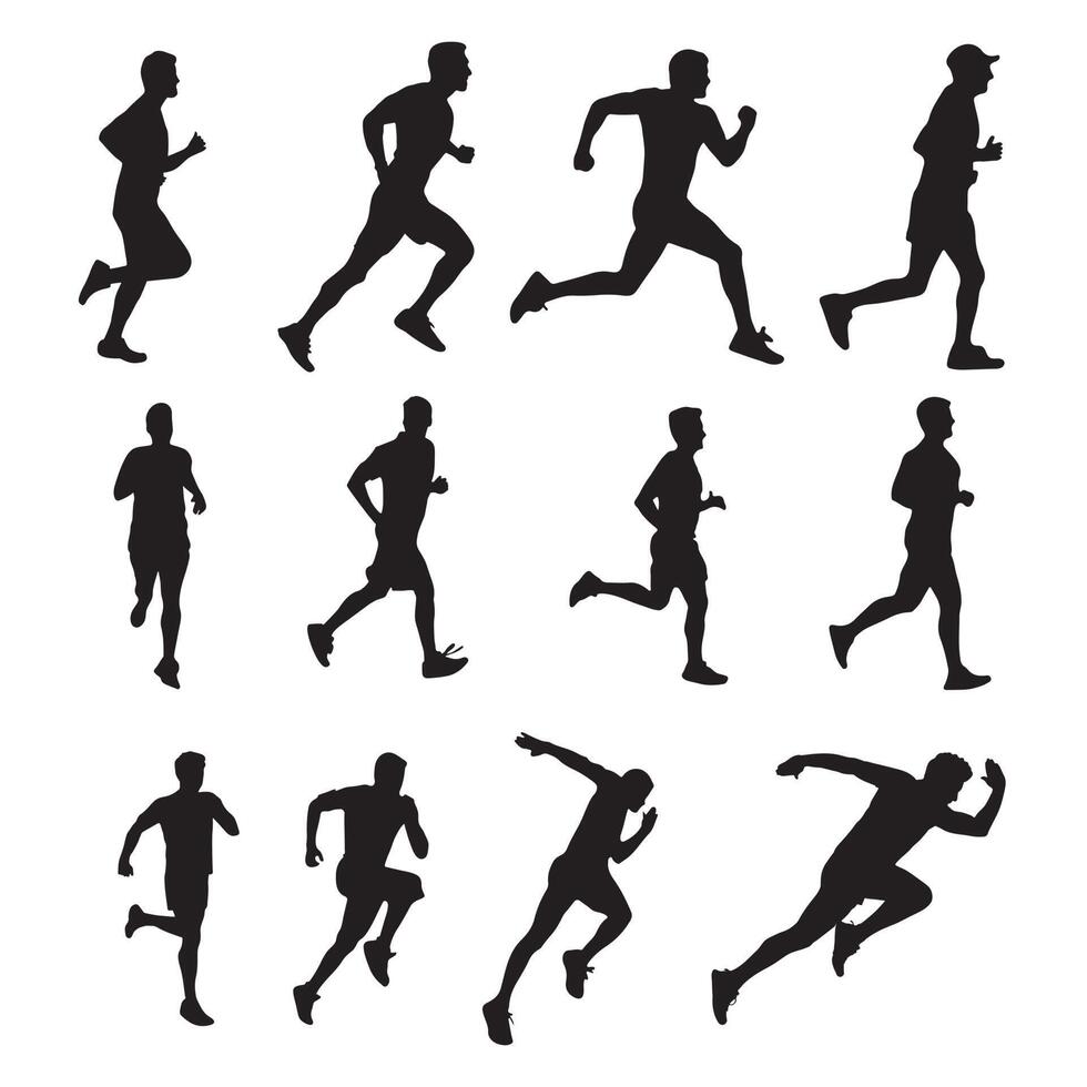 Running man silhouette collection set vector