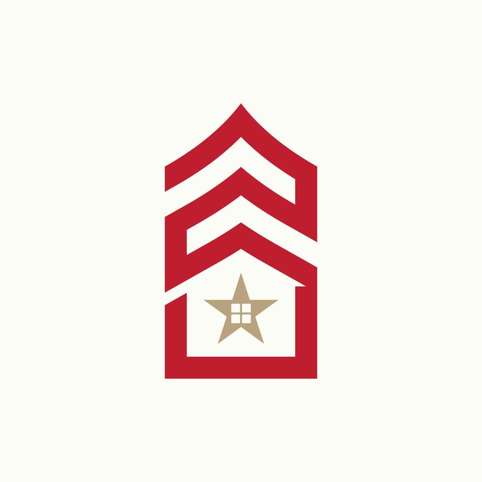 Signo de veterano del ejército simple y único con imagen de casa o techo icono gráfico diseño de logotipo concepto abstracto stock vectorial. se puede utilizar como símbolo relacionado con la propiedad o la pensión vector