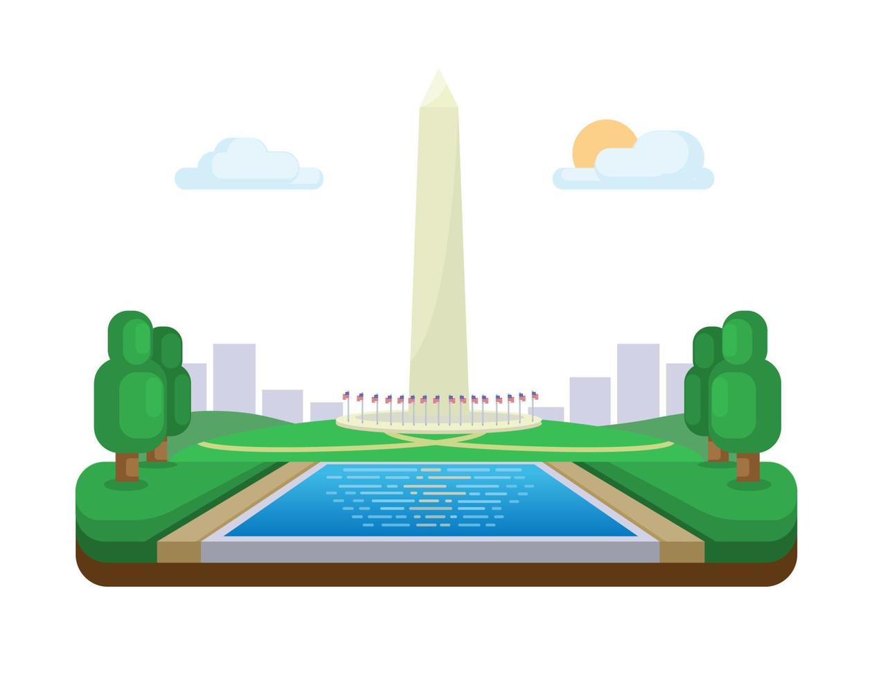 ilustración de hito del monumento de washington en vector de diseño plano