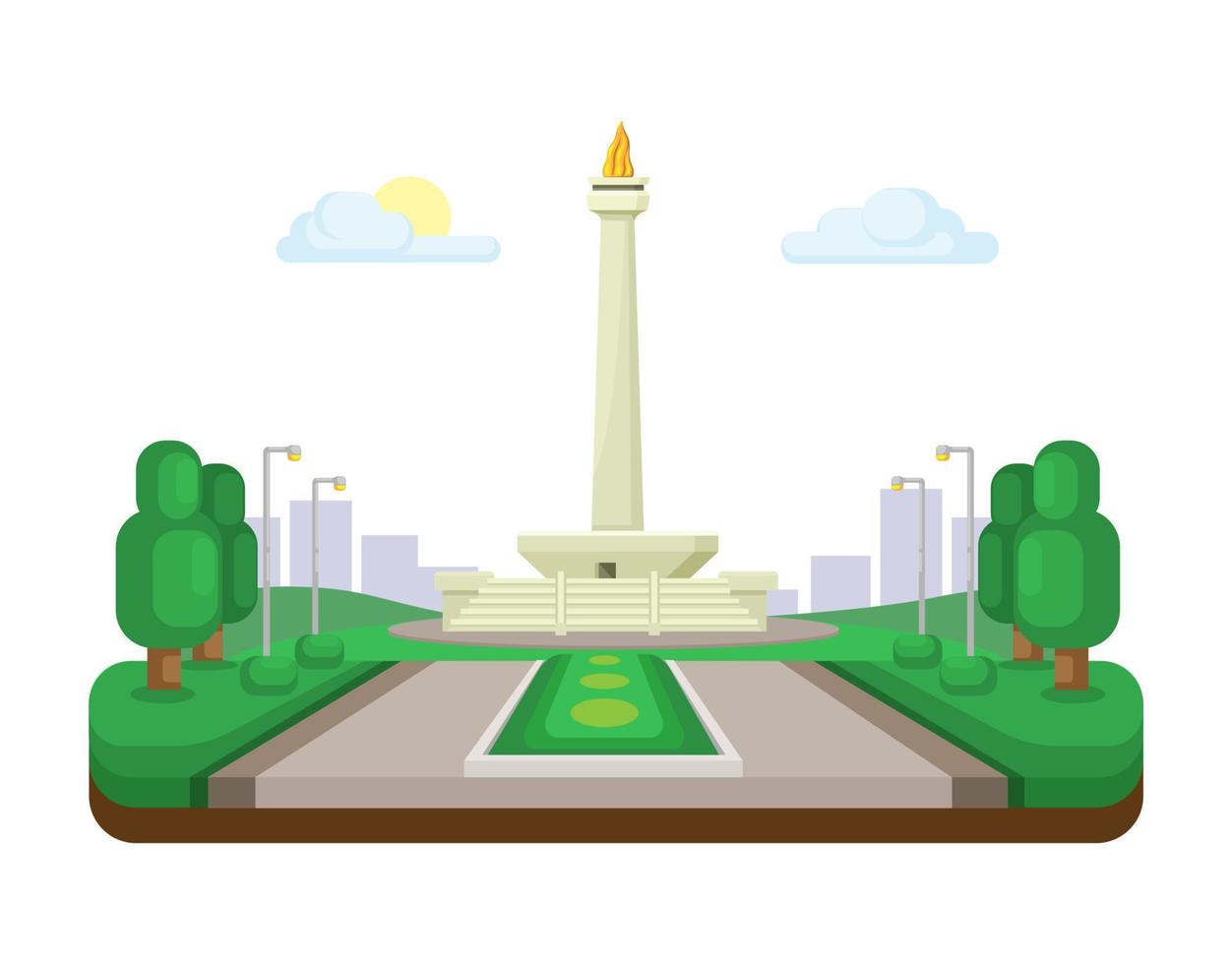 monumento de monas en jakarta, indonesia, famoso, hito, ilustración, en, plano, diseño, vector