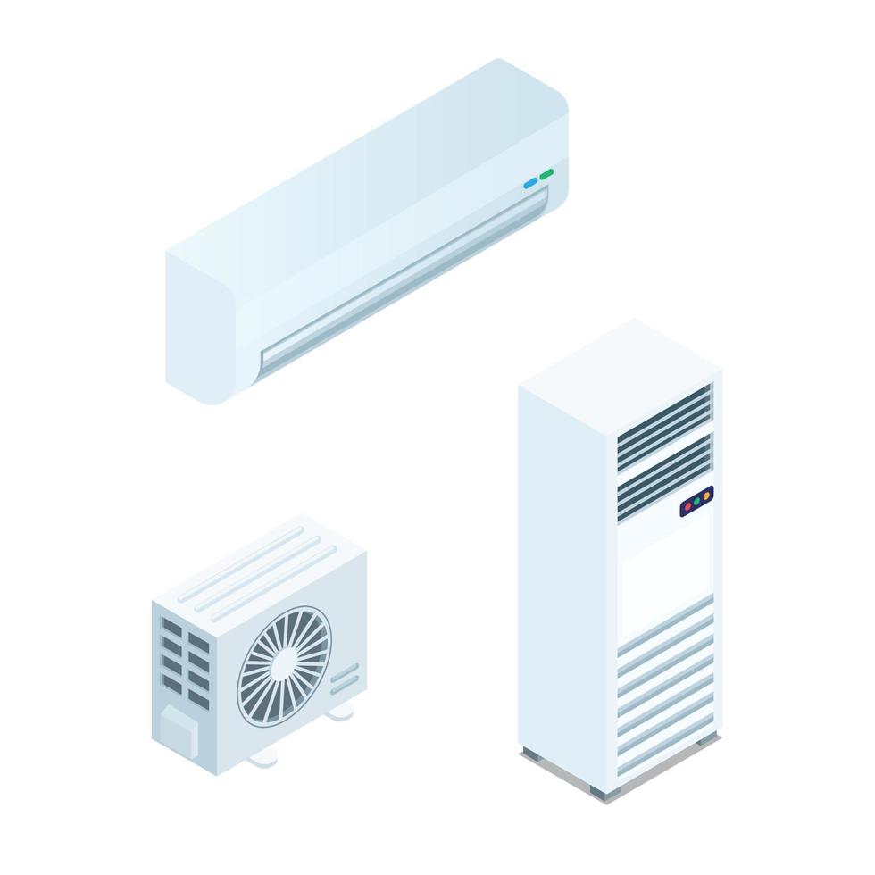 Air conditioner electronic portable and home collection set isometric illustration vector