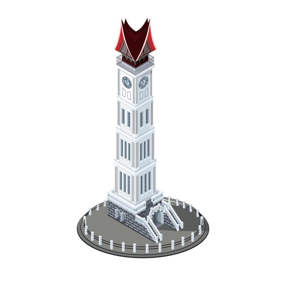 jam gadang también conocido como gran reloj es la torre del reloj monumento indonesio famoso punto de referencia ilustración isométrica vector