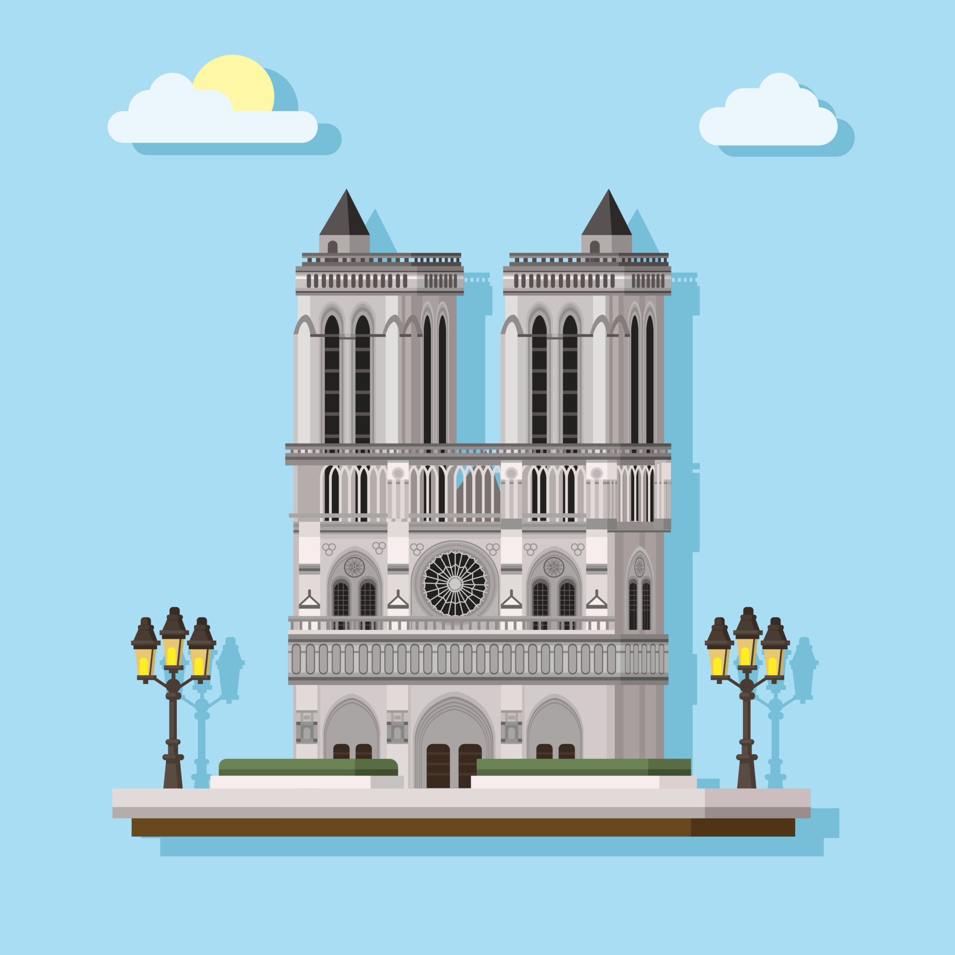 Notre Dame Cathedral At Paris Famous Landmark Building Illustration notre-dame-cathedral-at-paris-famous-landmark-building-illustration