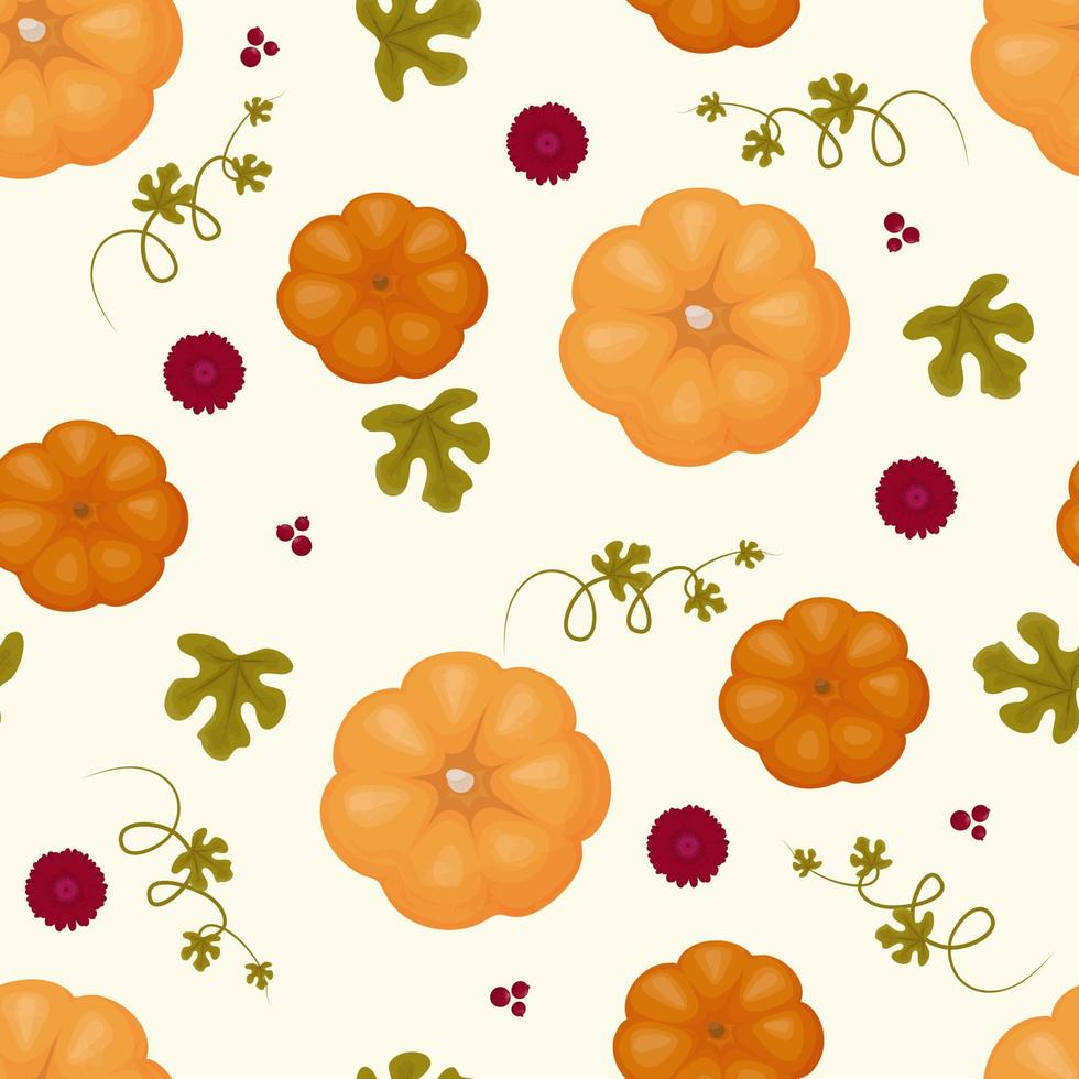 Seamless pattern with leaves and pumpkins. vector