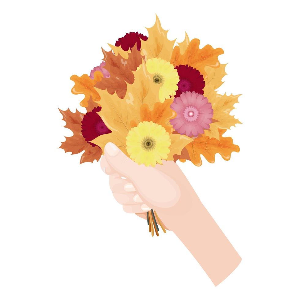 Bouquet of autumn leaves and flowers. Vector illustration.