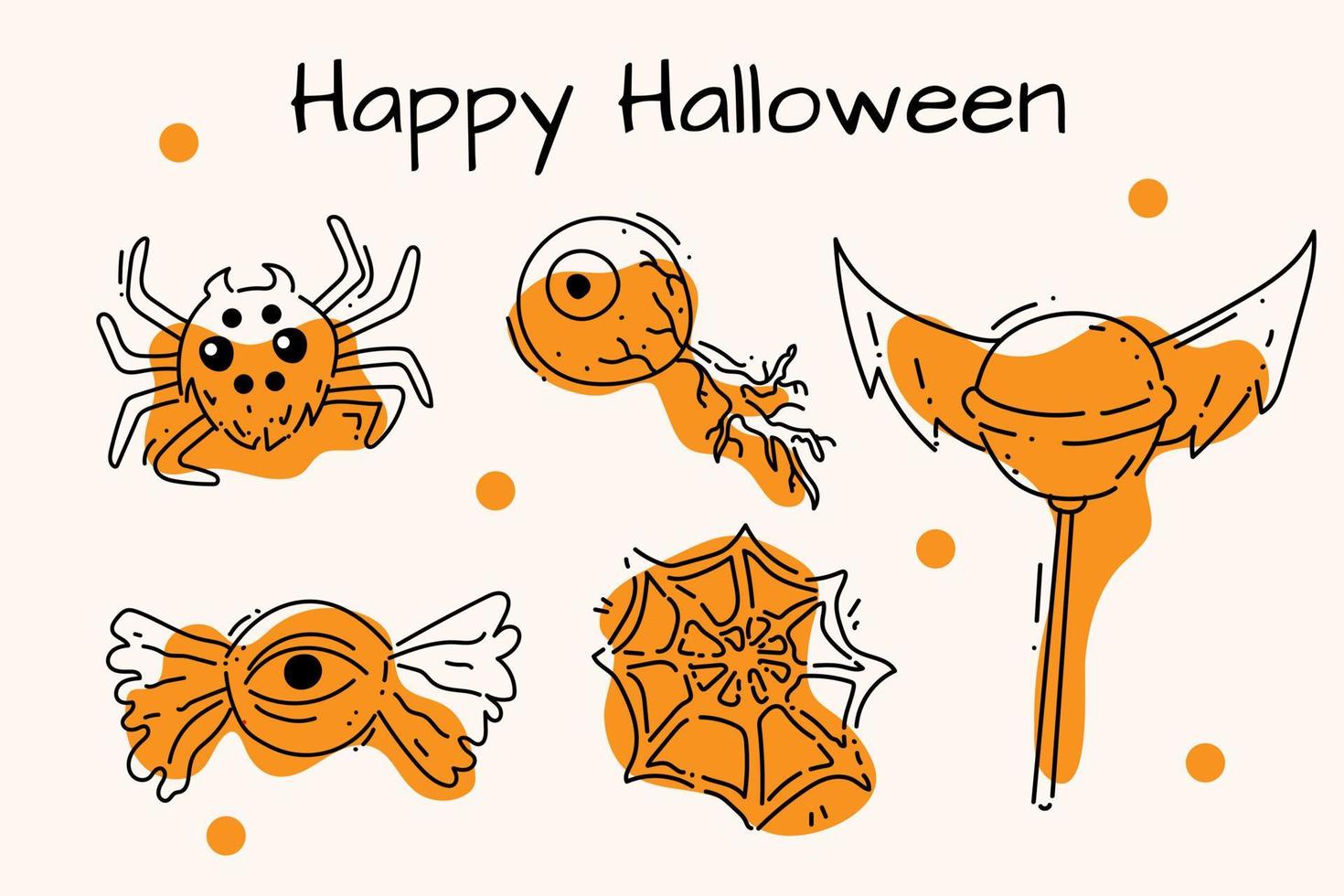 un conjunto de ilustraciones espeluznantes de pegatinas de contorno de halloween vector