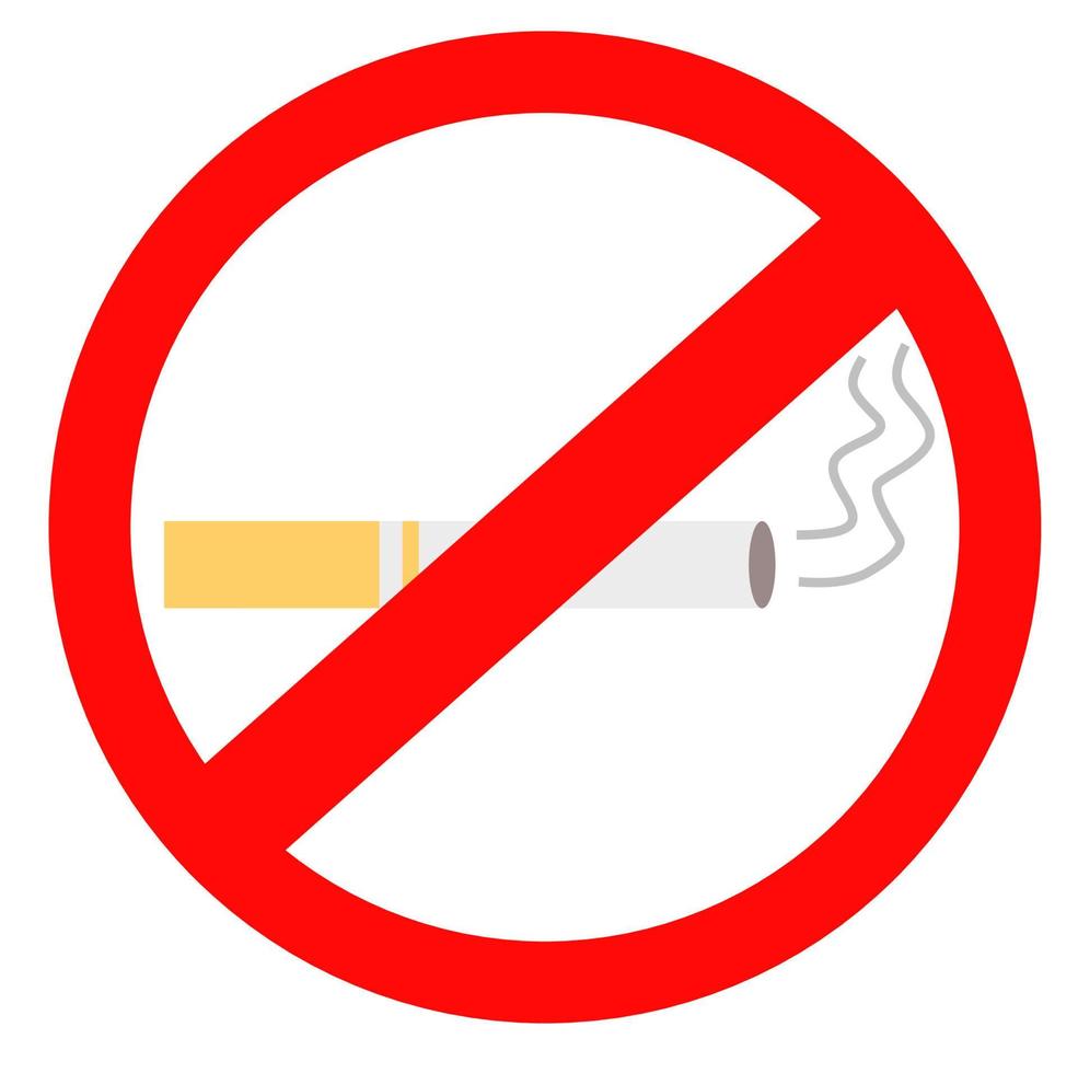 No smoking cigarette sign.Don't smoke.World No Tobacco Day.Label for public places.Stop concept.Lung cancer.Sign, symbol, icon or logo isolated.Template.Cartoon vector illustration.Flat design.