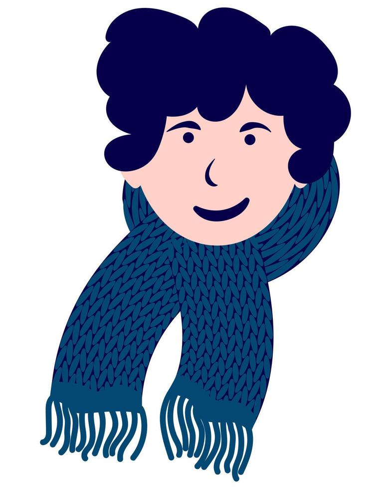 The face of a man in a scarf. Winter cozy character vector