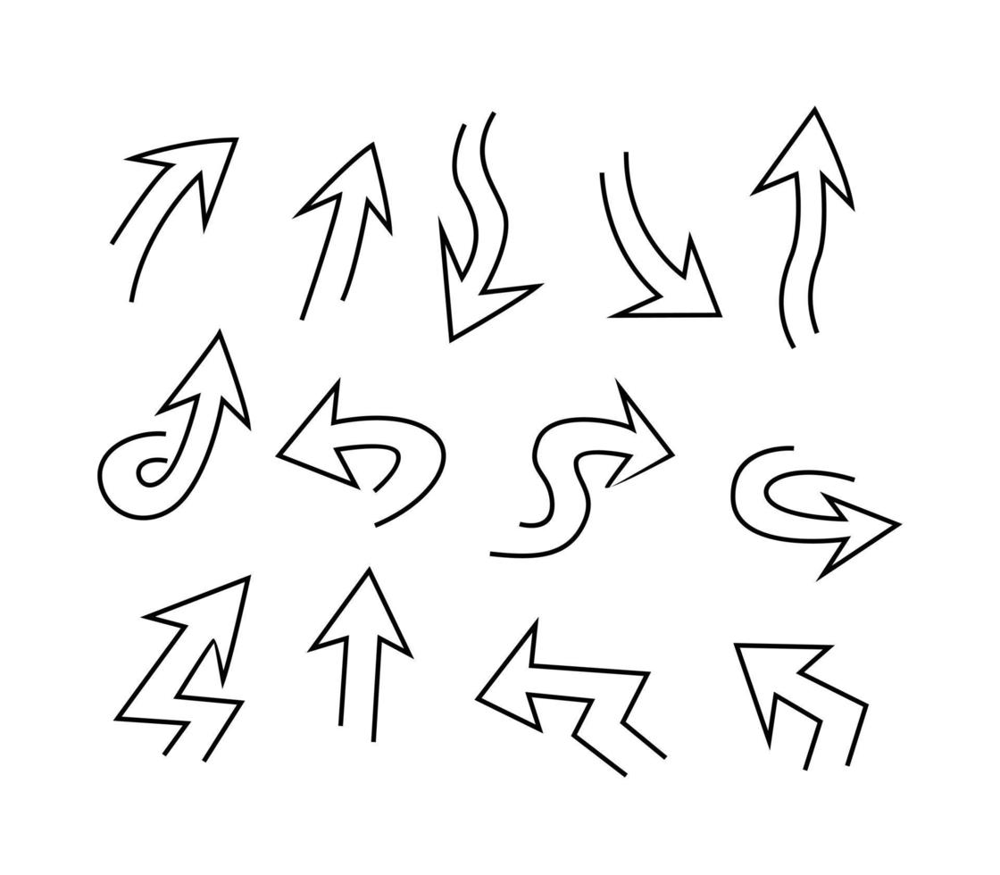 hand drawn arrows set in cartoon style vector illustration