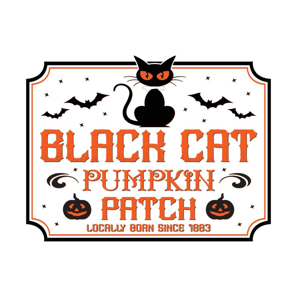 Black Cat Pumpkin Patch, Vintage Halloween SVG Design, Vector File