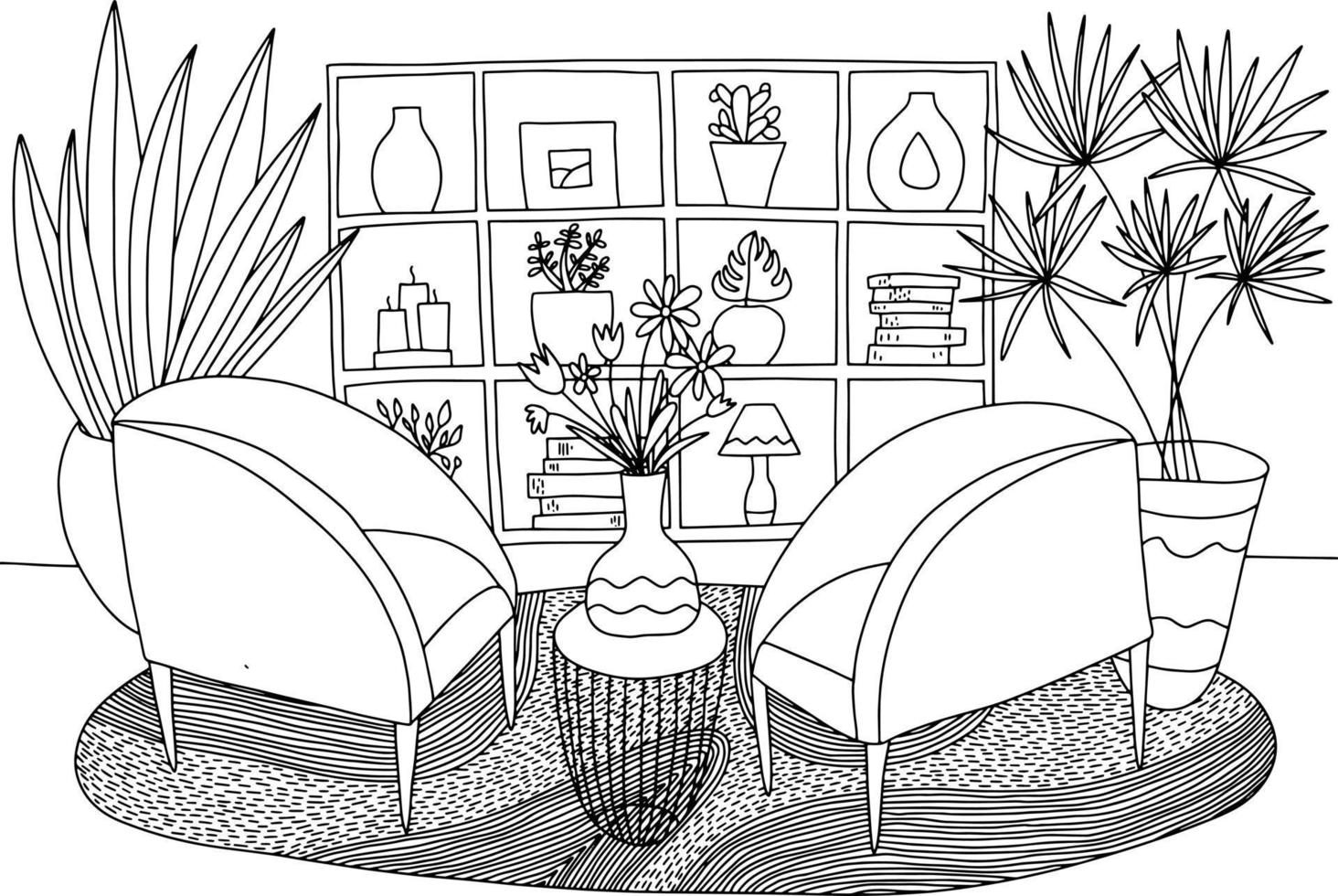 Living Room Interior Coloring Page Cozy Vector Design For Children And S 12253022 Art At Vecy