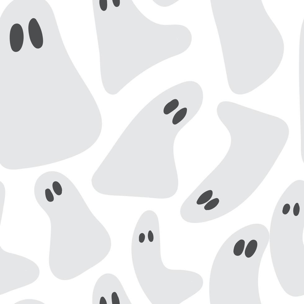 Vector ghost seamless pattern. Grey ghost on white background. Halloween pattern.