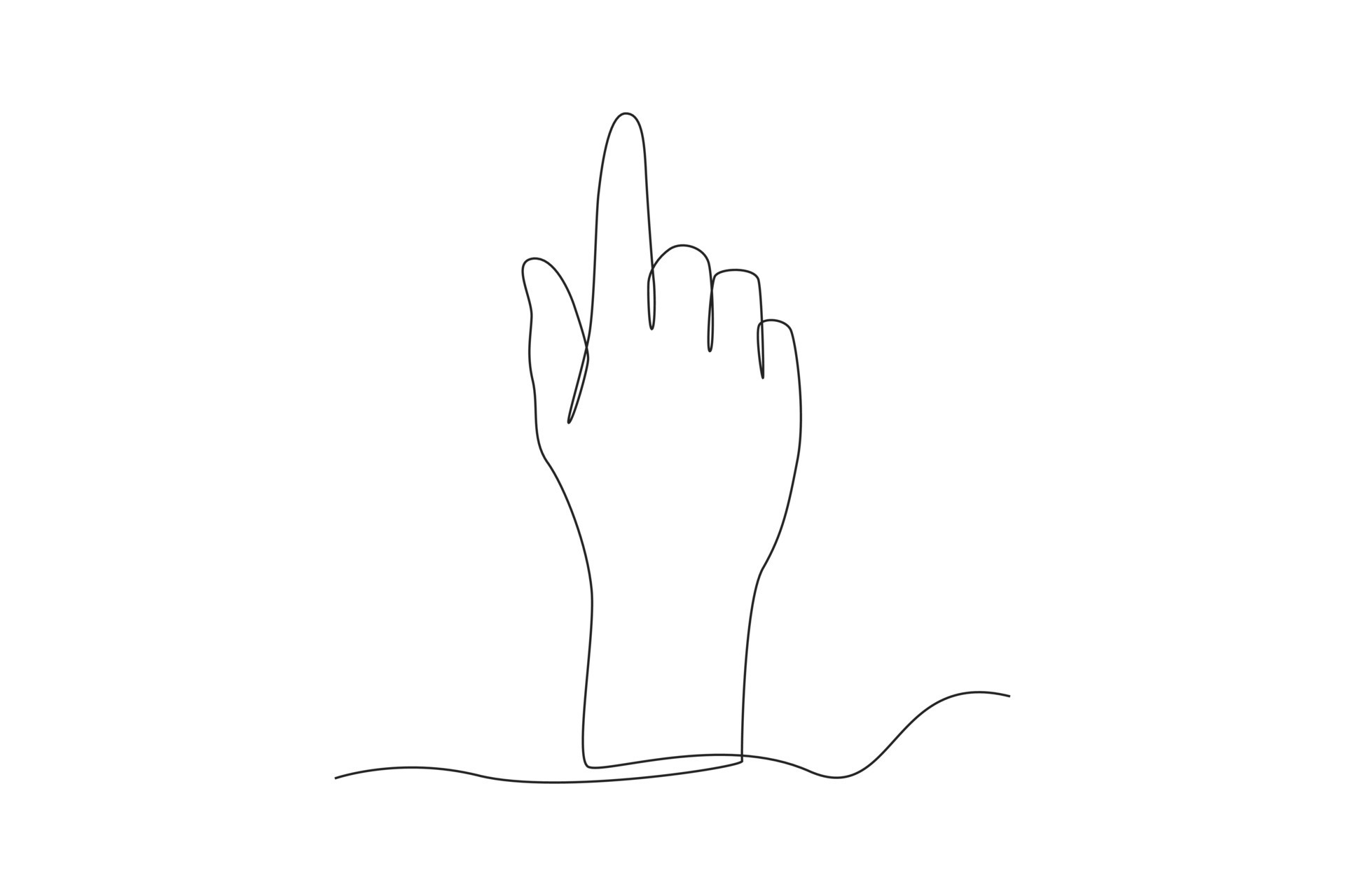 Single one line drawing hand pointing finger up. Pointing concept