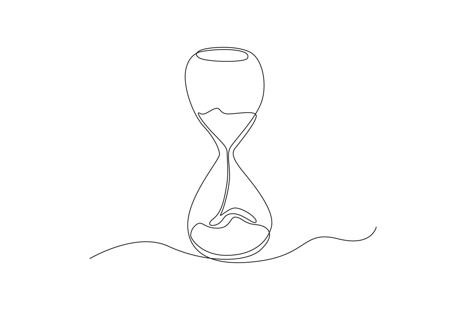 Continuous one line drawing hourglass. Timer concept. Single line draw