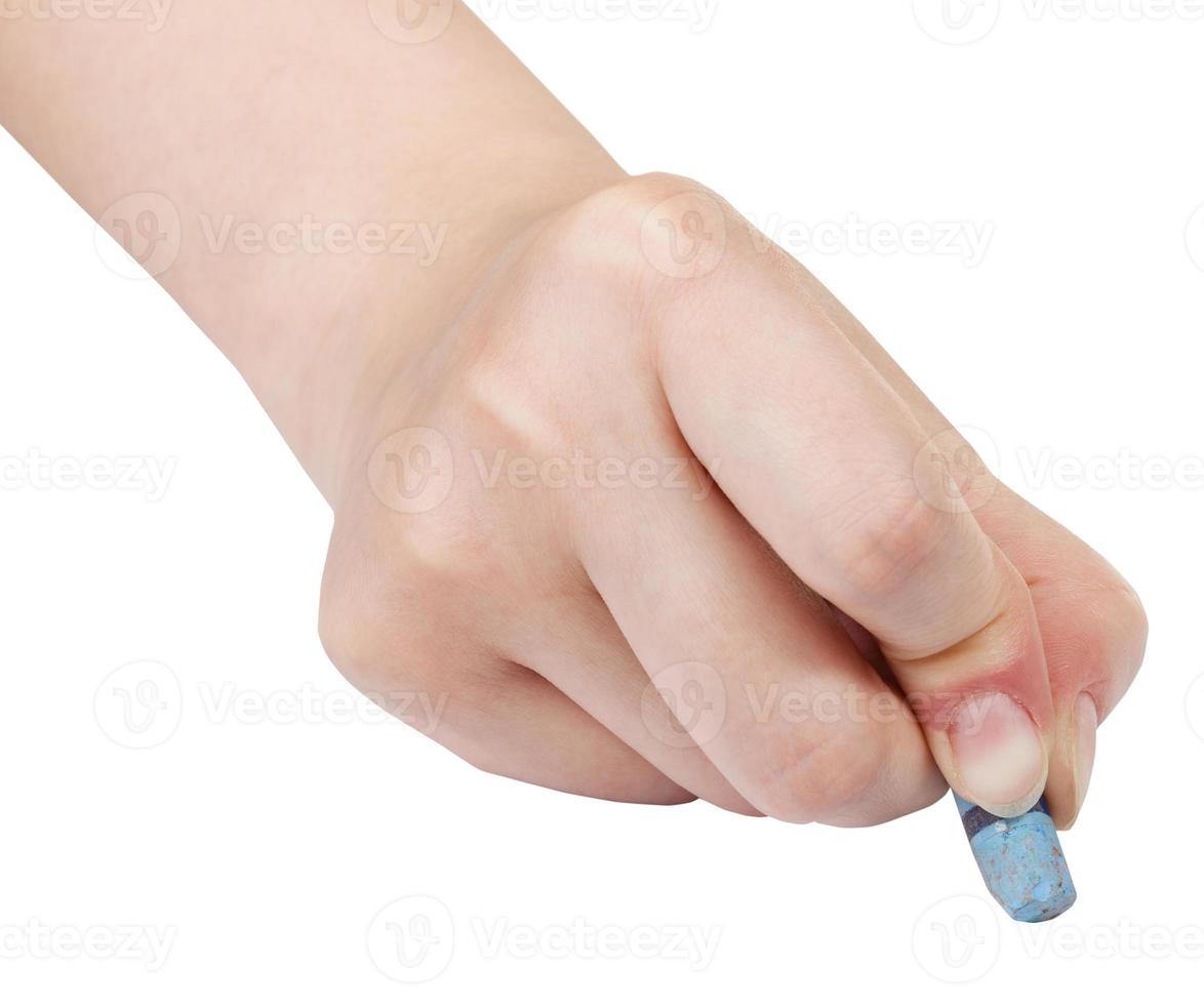 hand paints by blue pastel isolated on white photo