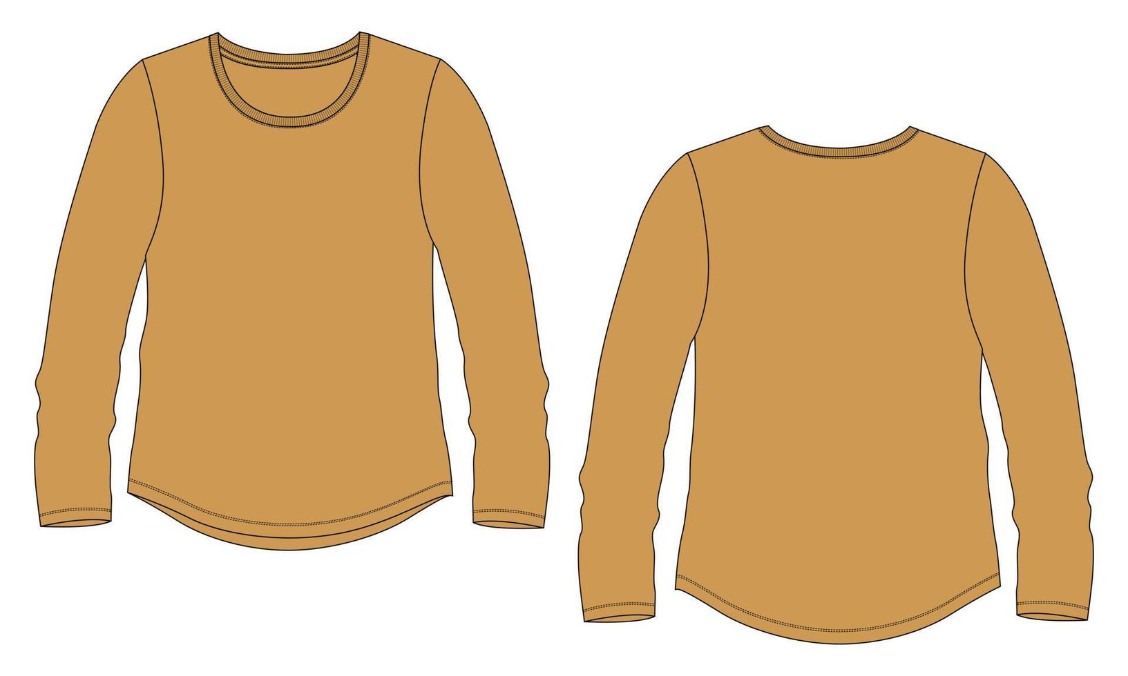 relax fit camiseta de manga larga plantilla de vector de boceto plano de moda técnica general para mujer