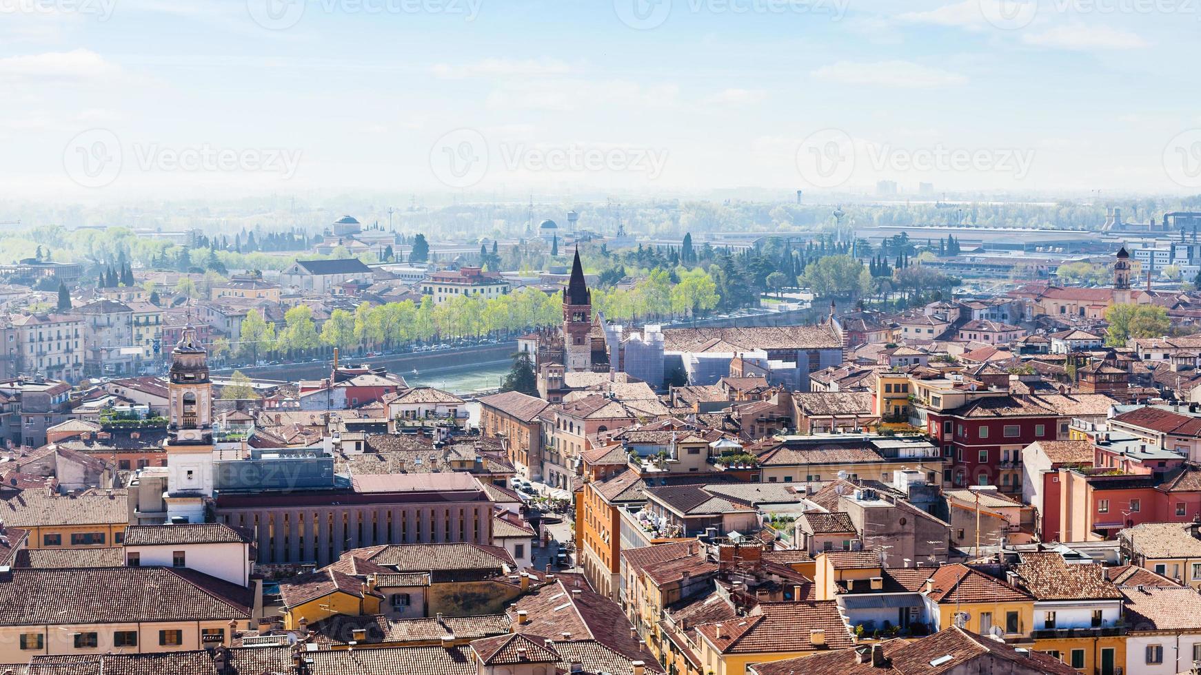 view of Verona city with waterfront of Adige River photo