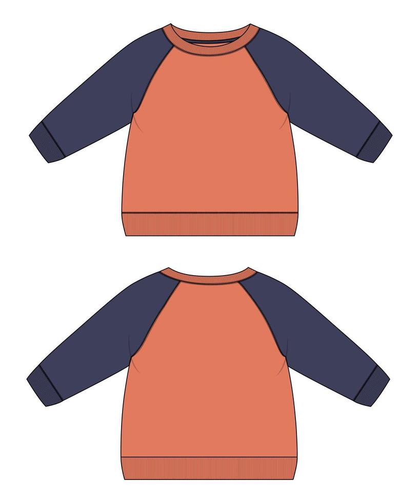 Long Sleeve raglan sweatshirt technical fashion flat sketch vector illustration template for women's and ladies