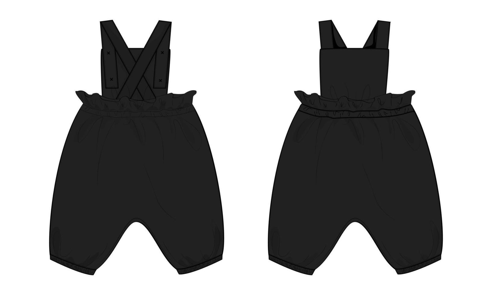 Kids Dungaree Dress Design Technical Fashion Flat Sketch Vector illustration Template Front And Back views.