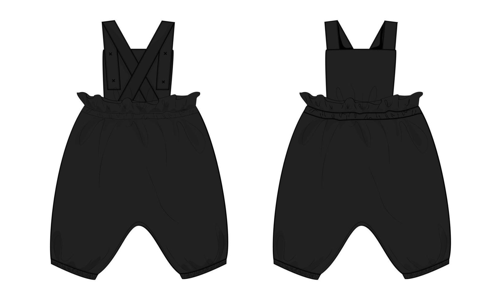 Kids Dungaree Dress Design Technical Fashion Flat Sketch Vector illustration Template Front And Back views.