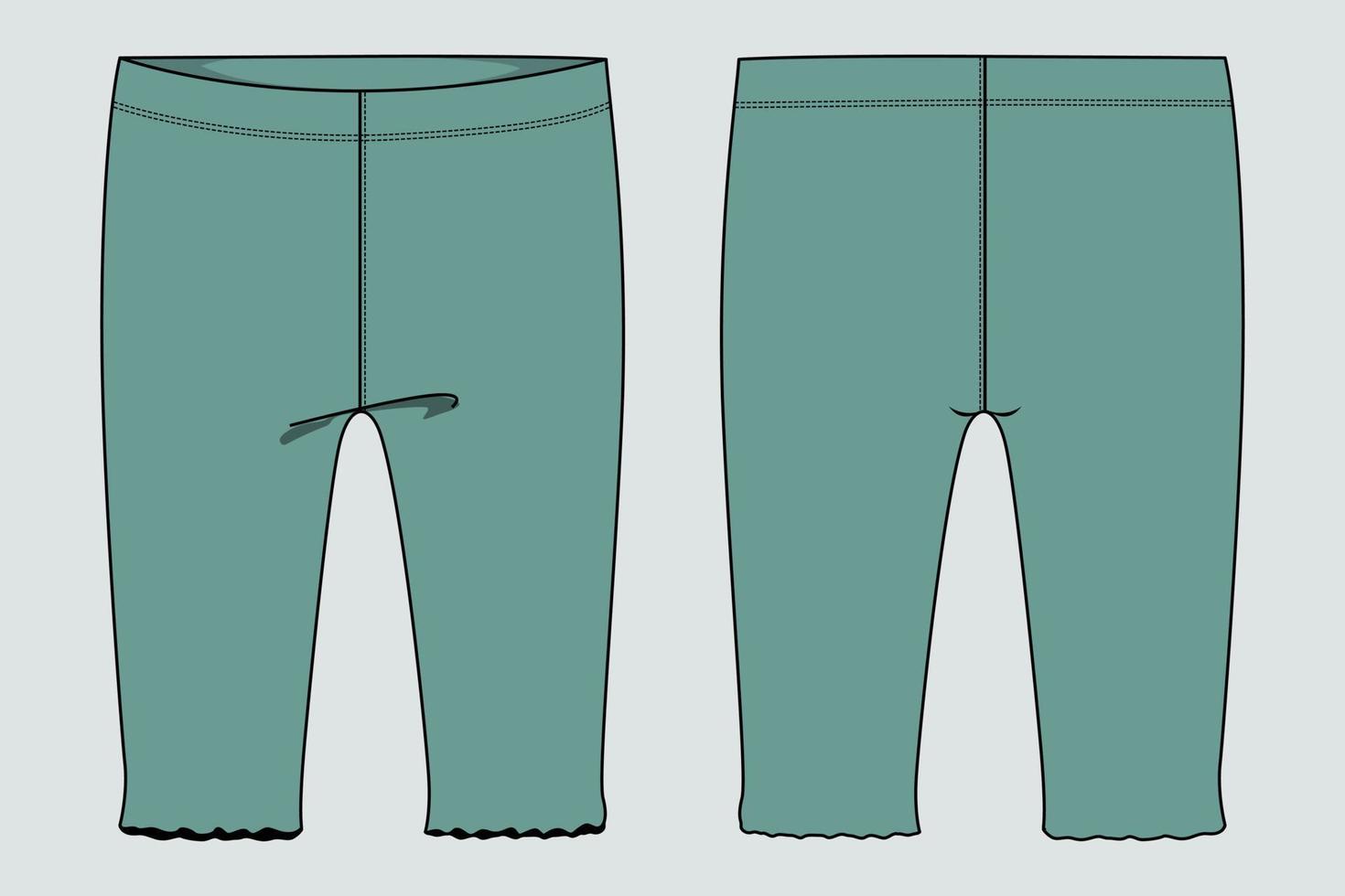 Pantalón de tela de algodón para bebé niña. vista frontal y posterior de la plantilla vectorial de boceto plano de moda técnica general. vector