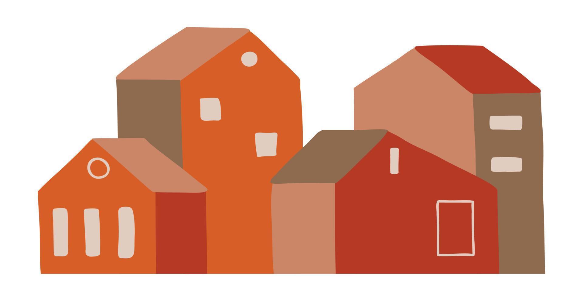 Abstract decorative hand drawn houses. City street flat vector illustration