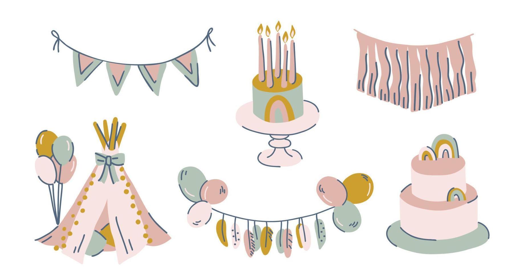 Boho style birthday decor set vector