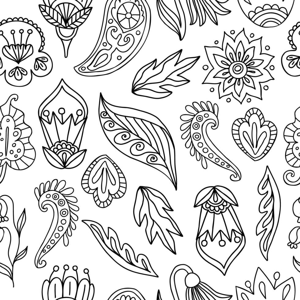 Paisley line art decorative seamless pattern. Oriental background for textile or wrapping paper. Hand drawn vector illustration