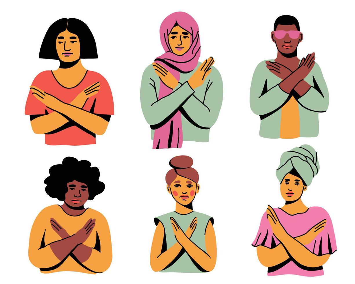 romper el conjunto de sesgos. grupo multirracial de mujeres que protestan contra la desigualdad. ilustración vectorial dibujada a mano vector