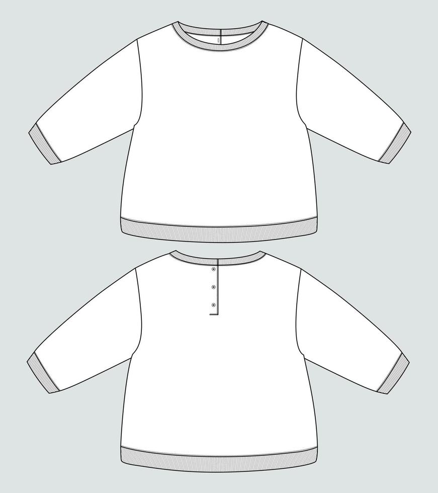 Long Sleeve Sweatshirt Technical Fashion flat sketch Vector Illustration Template For kids.