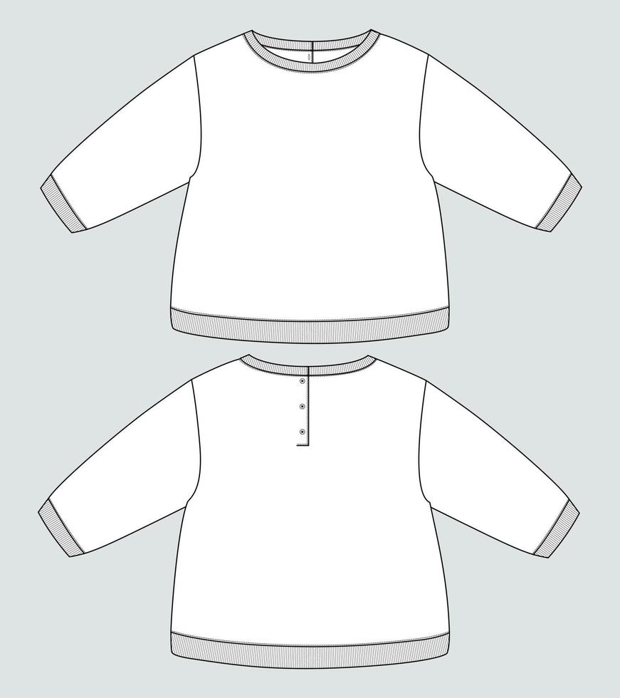 plantilla de ilustración de vector de dibujo plano de moda técnica de sudadera de manga larga para niños.