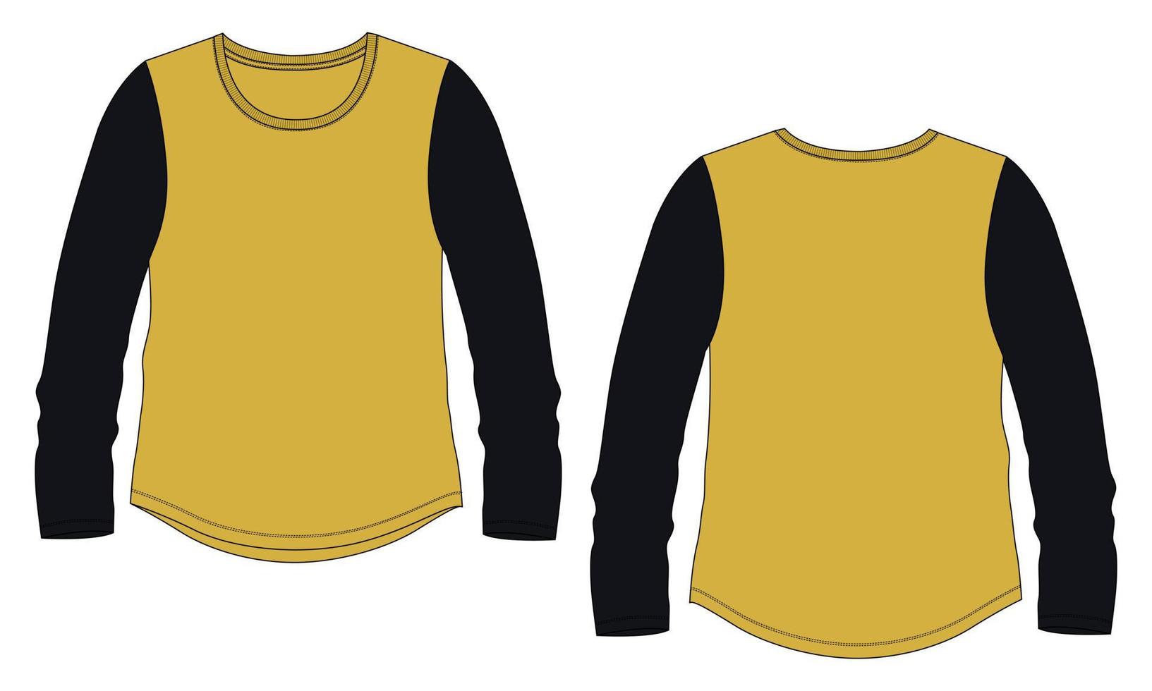Relax fit Long Sleeve T-Shirt overall technical Fashion Flat Sketch vector template for Women's
