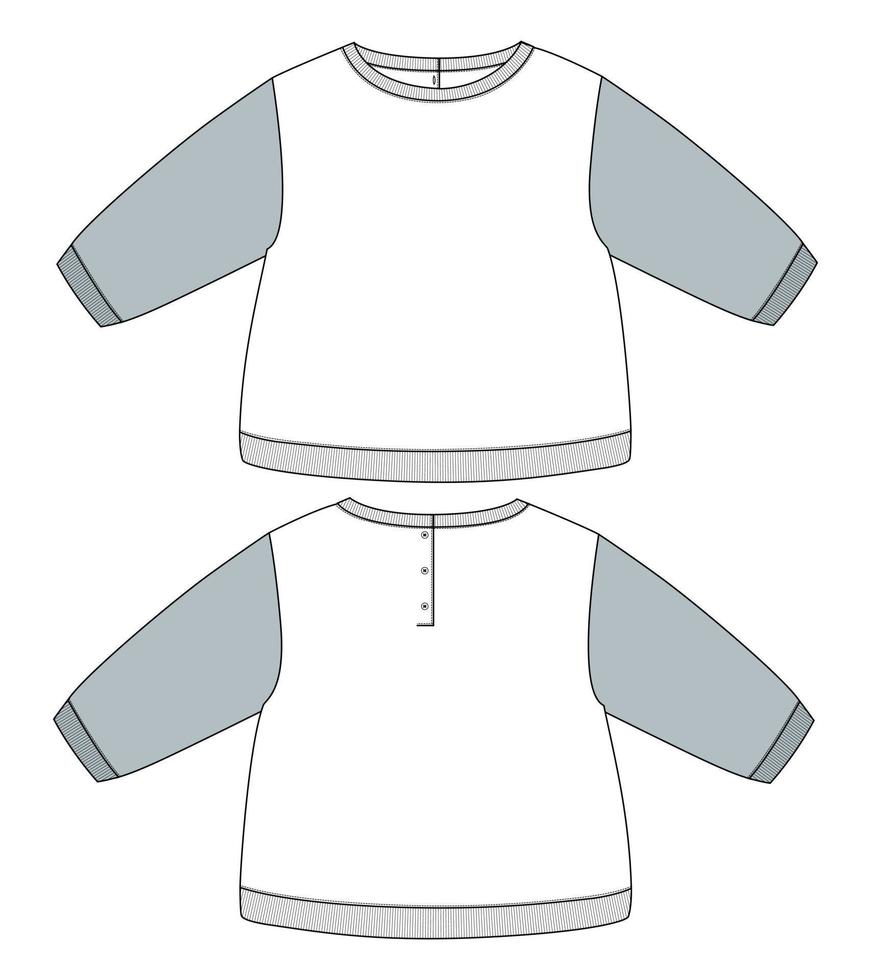 Long Sleeve Sweatshirt Technical Fashion flat sketch Vector Illustration Template For kids.
