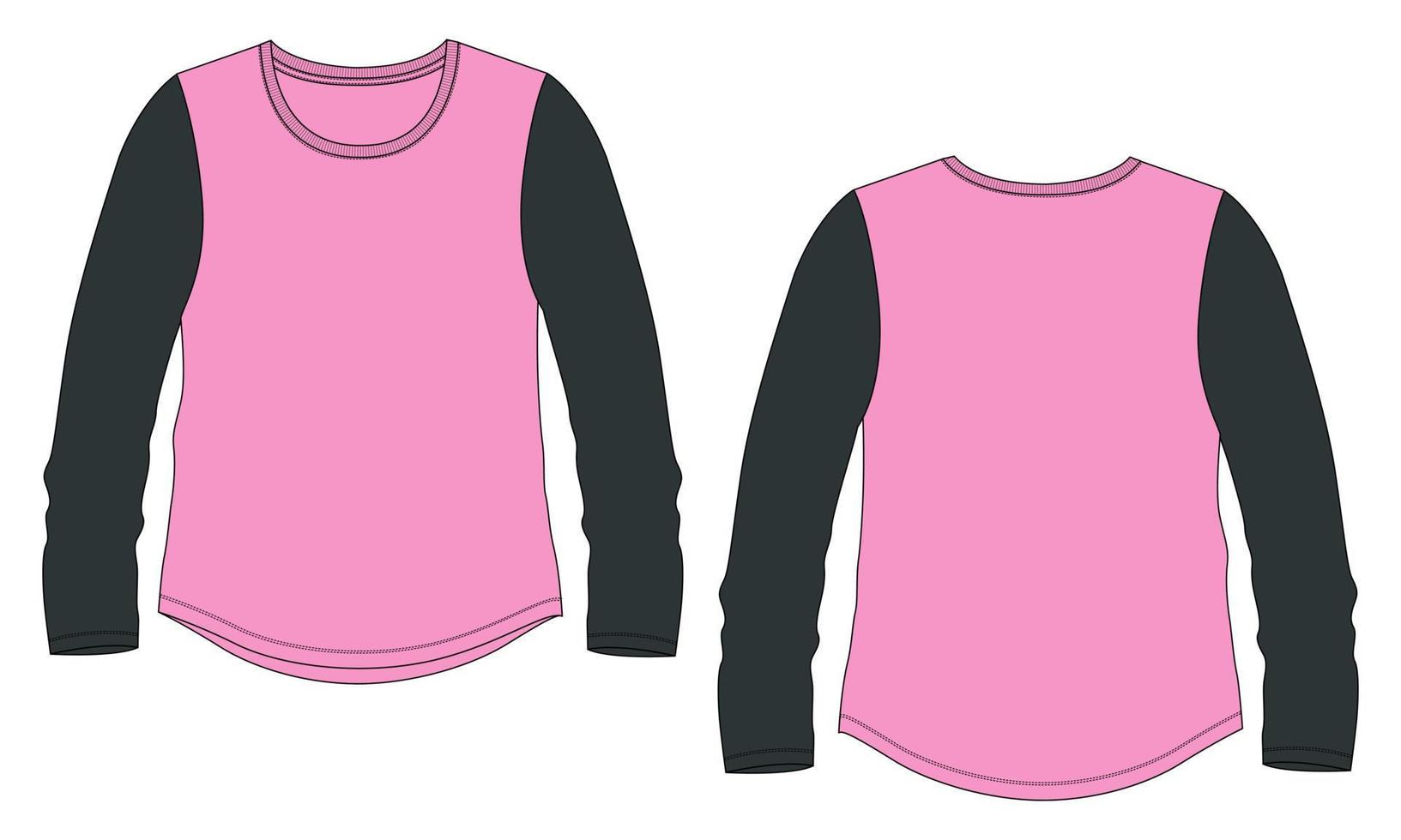 Relax fit Long Sleeve T-Shirt overall technical Fashion Flat Sketch vector template for Women's