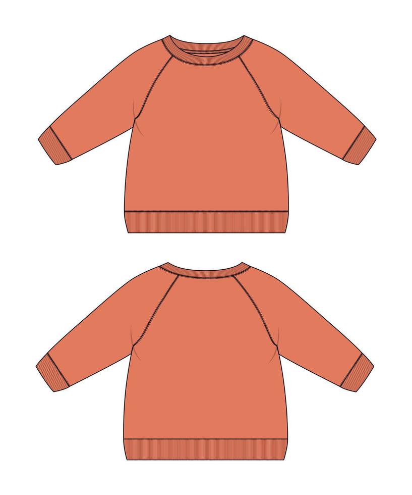 Long Sleeve raglan sweatshirt technical fashion flat sketch vector illustration template for women's and ladies
