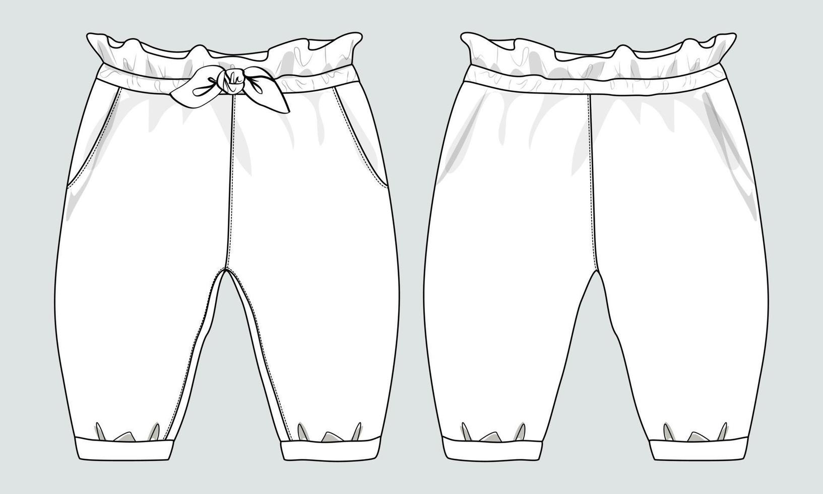 vista frontal y posterior de la plantilla vectorial de boceto plano de moda técnica de pijama para niños. ropa diseño de ropa maqueta cad. vector