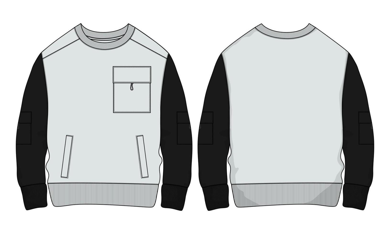Long sleeve jacket with pocket and zipper technical fashion flat sketch vector illustration template front and back views.