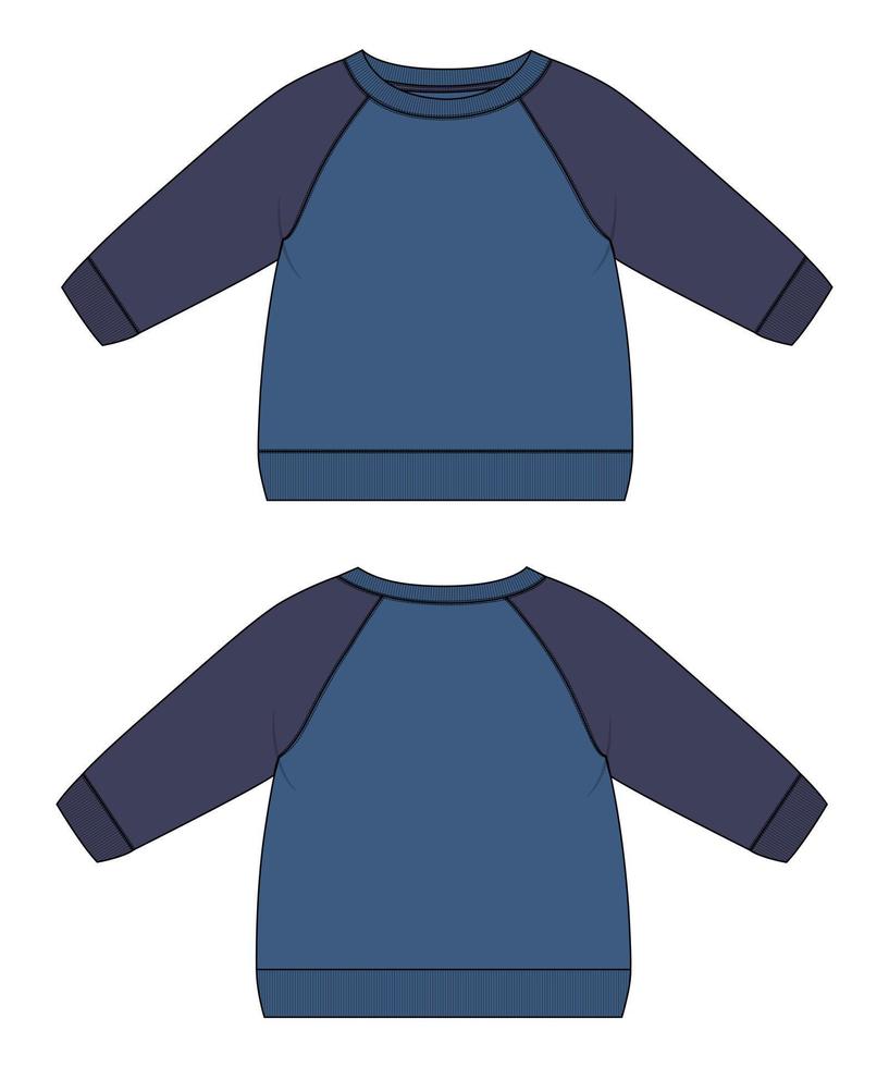 Long Sleeve Sweatshirt Technical Fashion flat sketch Vector Illustration Template For kids.