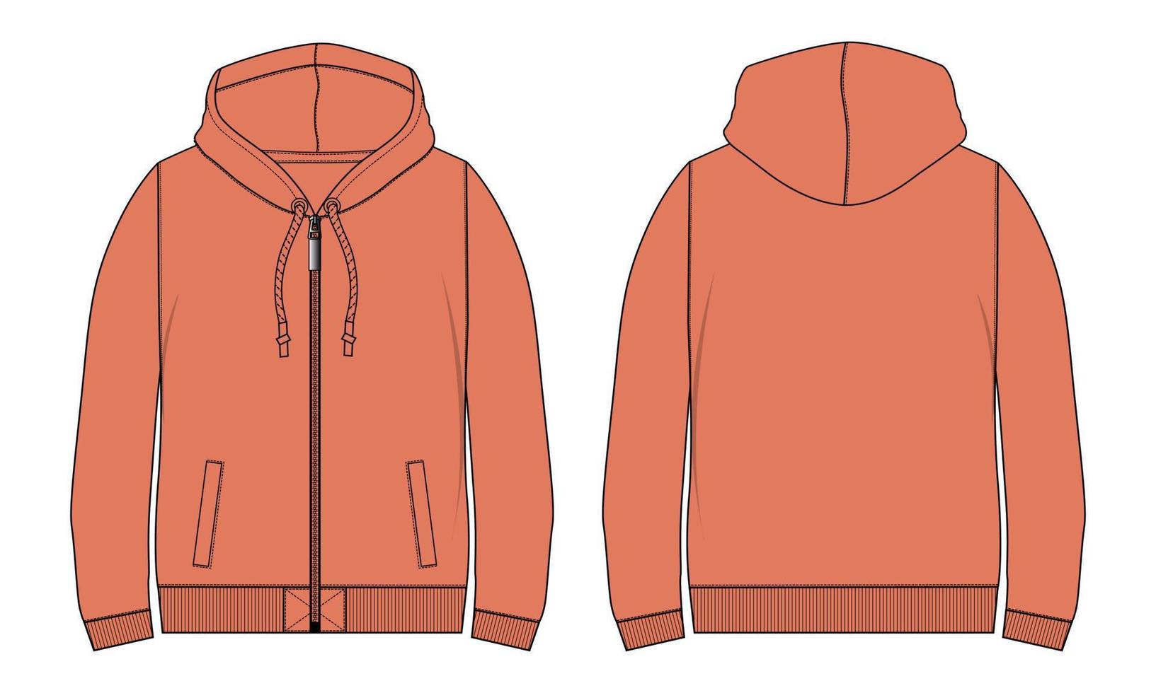 Long Sleeve Hoodie technical fashion flat sketch vector illustration