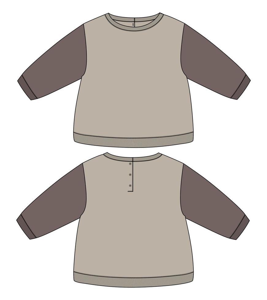 Long Sleeve Sweatshirt Technical Fashion flat sketch Vector Illustration Template For kids.