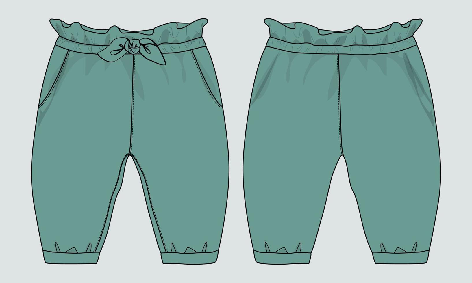 vista frontal y posterior de la plantilla vectorial de boceto plano de moda técnica de pijama para niños. ropa diseño de ropa maqueta cad. vector