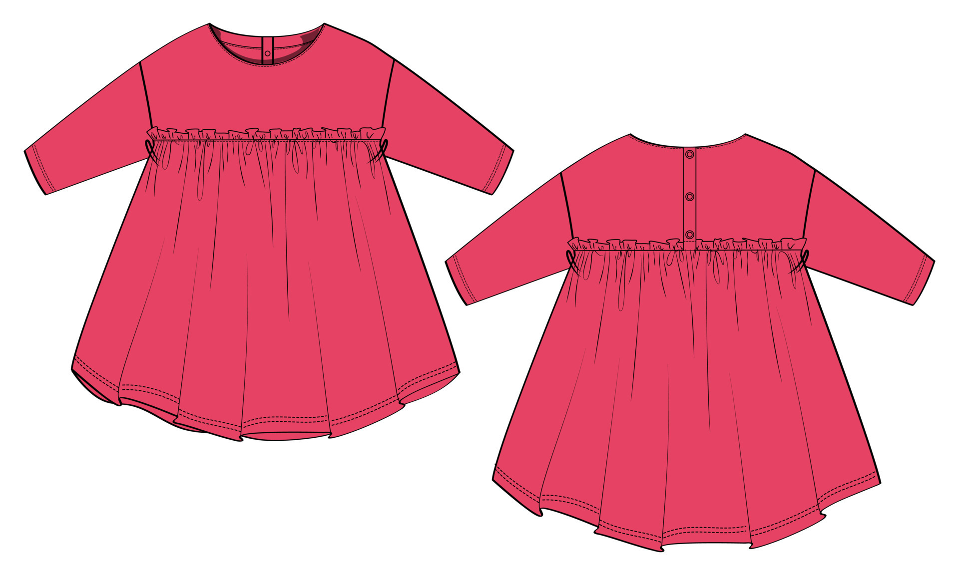 Baby girls dress design technical Flat sketch vector illustration