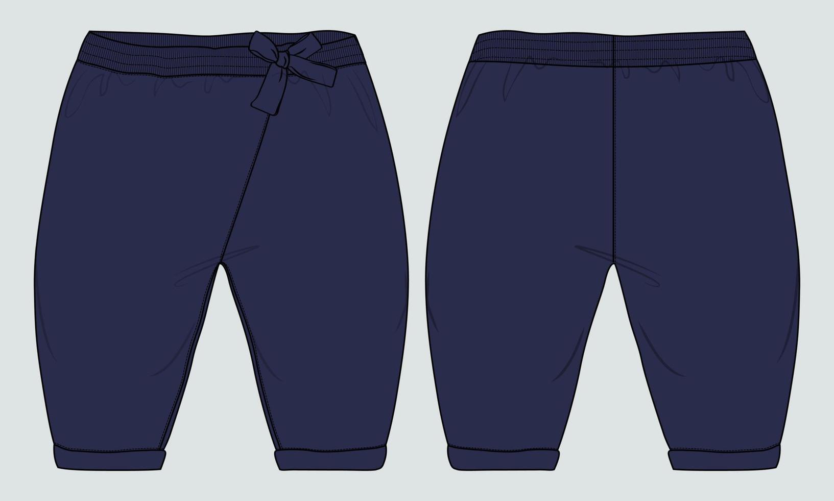Kids Pajama technical fashion flat sketch vector template front and back views. apparel clothing design mock up Cad.