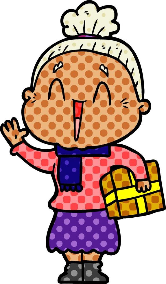 cartoon happy old lady vector