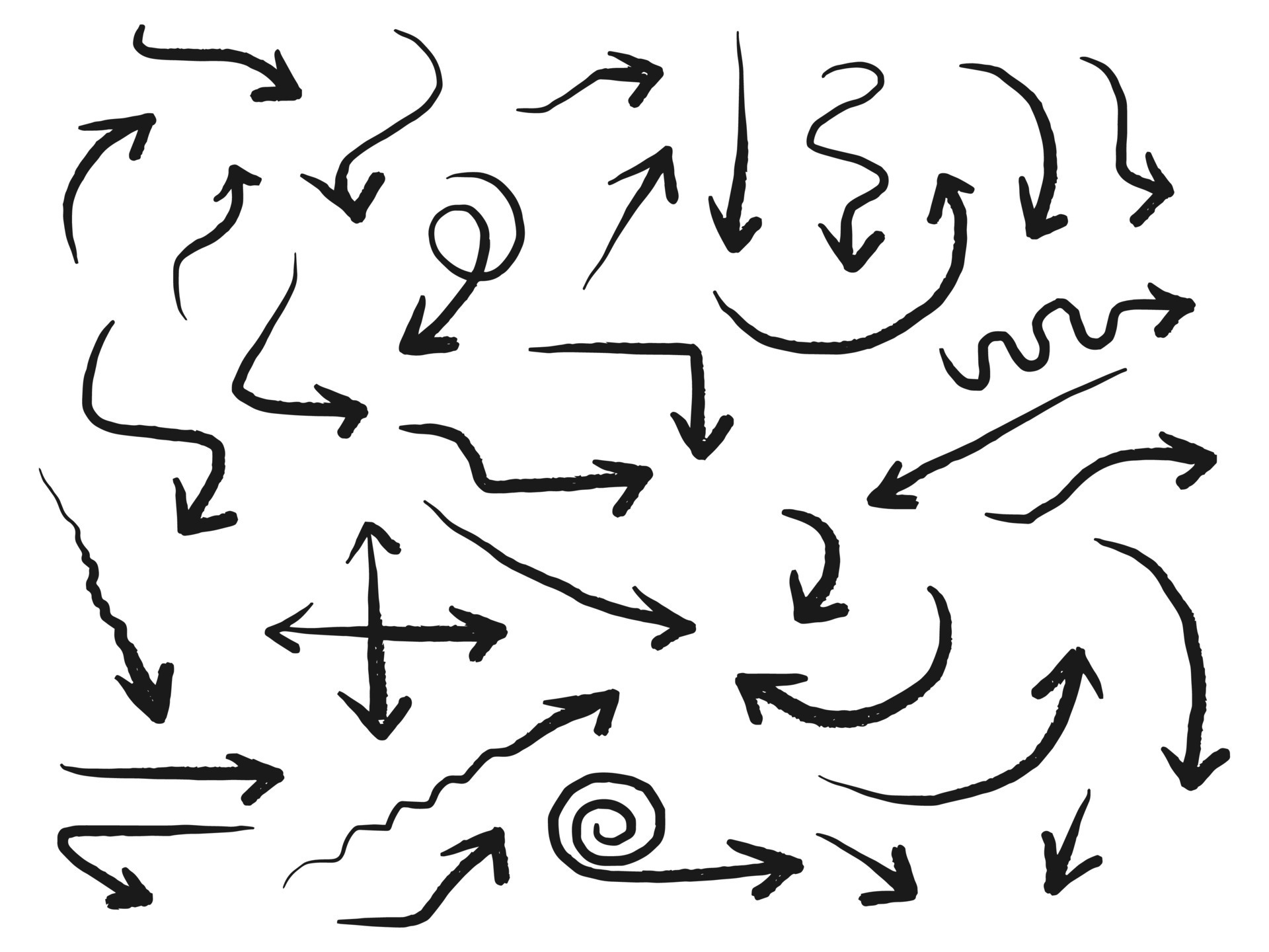 Hand drawn Arrows icons Set. arrow icon with various directions. Doodle