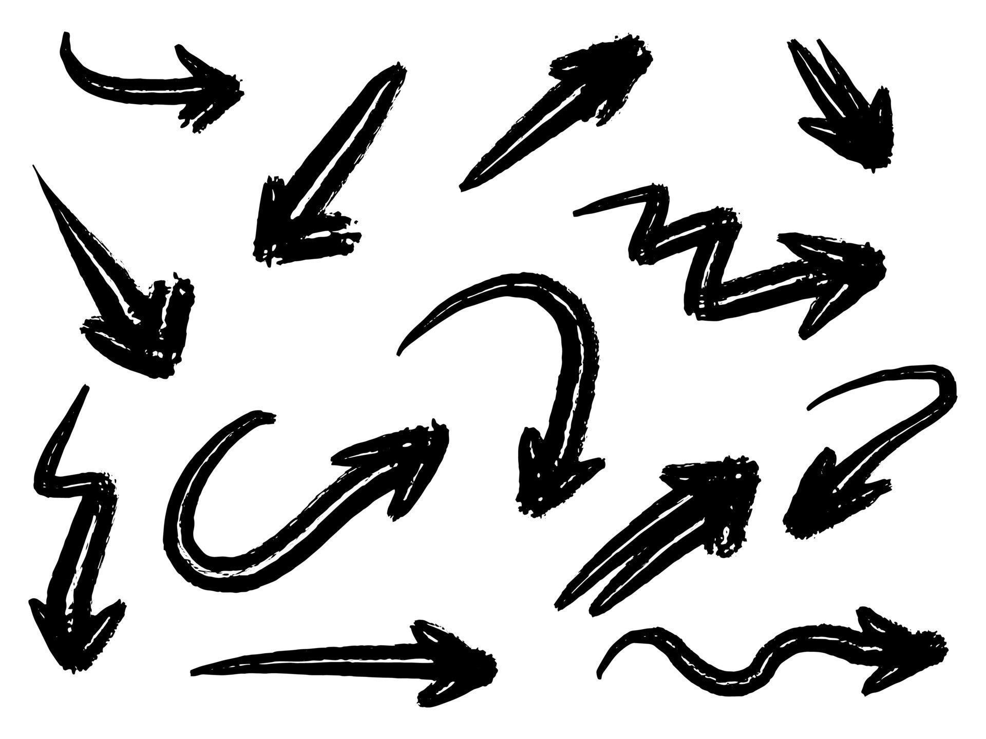 Hand drawn Arrows icons Set. arrow icon with various directions. Doodle